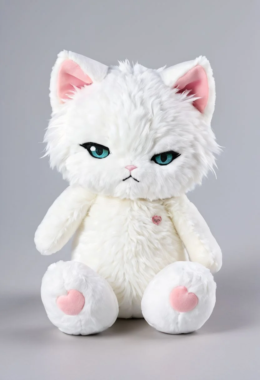 score_9, score_8_up, score_7_up, score_6_up, score_5_up, score_4_up  <lora:woafu_plushify_sdxl_v02:1> single, plushify, character stuffed toy, chibi, adorable cat, extremely detailed, realistic, simple background, fluffy, 8k, masterpiece,