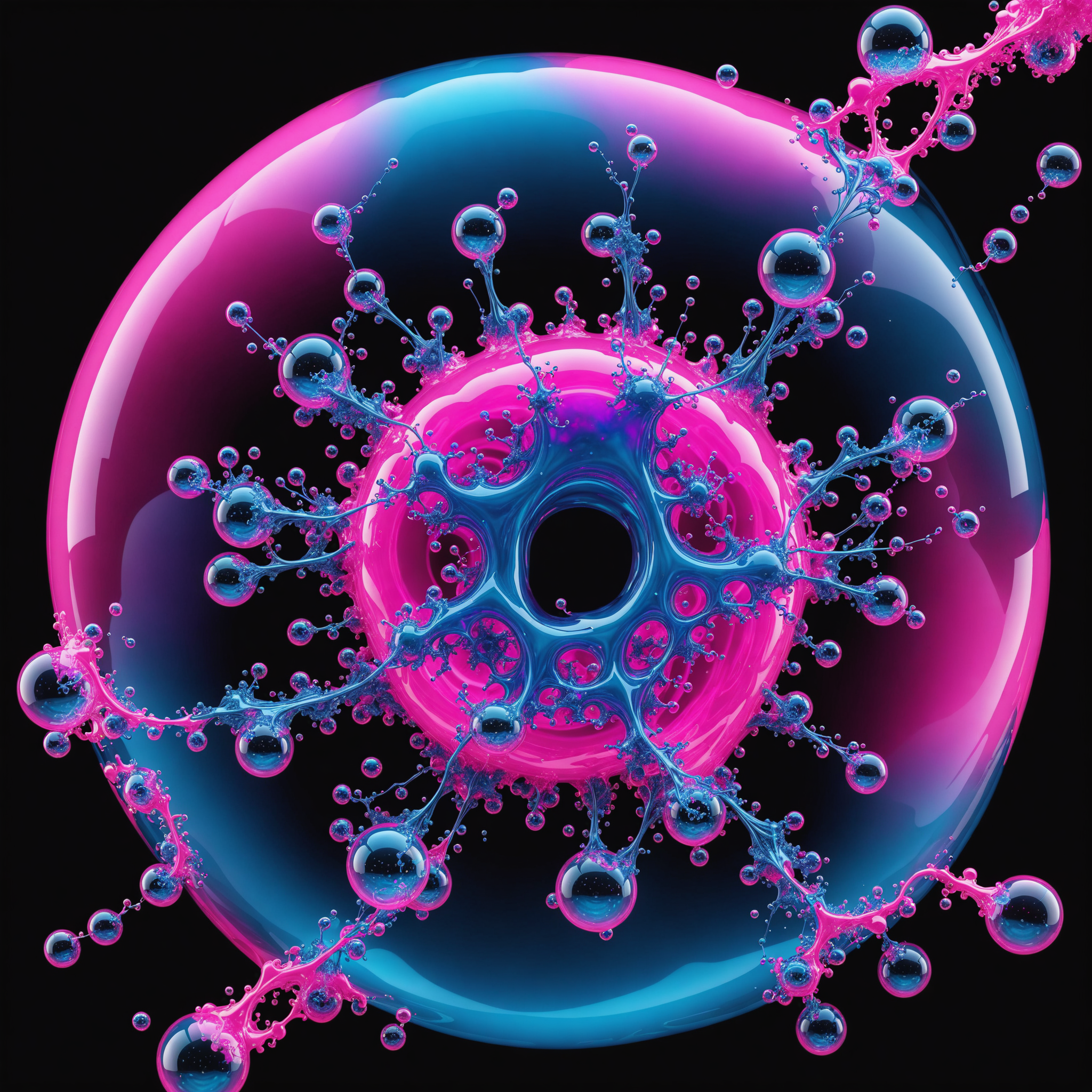 bullet time effect, #disassambled 3d, slow motion, a vibrant fluo blue to fluo pink radial gradient, #fractal liquid cloud edges only wire spherical inside loating  soap bubble deep sub,  professional, ink in water, visual FX,  centered, soft lightning, 8k, ultradetailled, <lora:add-detail-xl:1> "add-detail-xl: 9c783c8ce46c", Version: v1.7.0