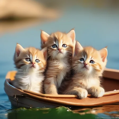 r4alc4ts kittens, in a boat, nice scenery, absolutely outstanding image, <lora:fluffykitten_XL_LoRA:0.85>