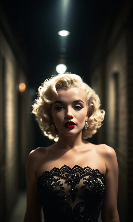 cinematic photo dark photo of Marylin Monroe, shallow depth of field, vignette, highly detailed, moody, epic, gorgeous, film, atmospheric haze, dynamic lighting