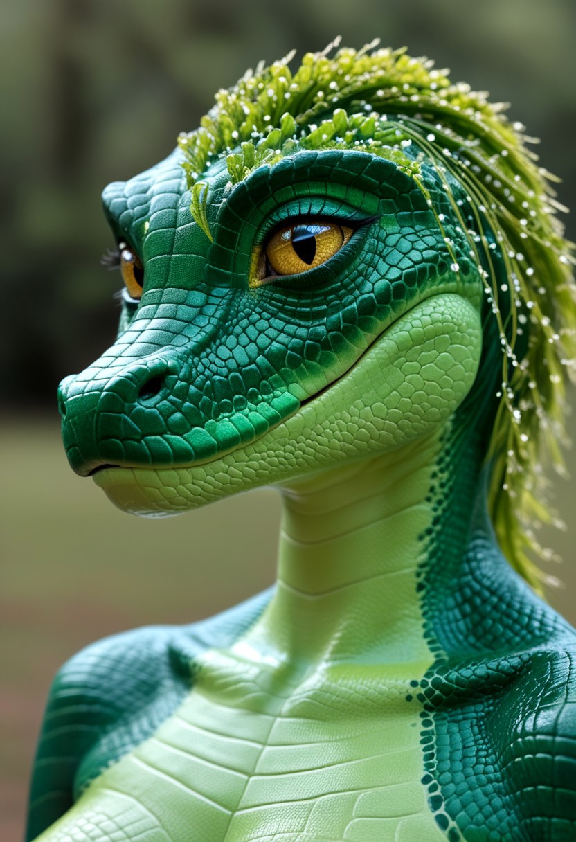 anthro reptilian, beautiful, detail vibrant green reptile skin, girl, closeup
8k detail