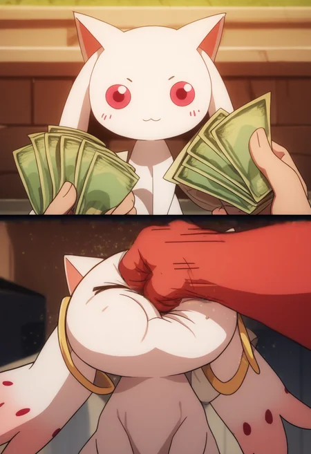 score_9, score_8_up, score_7_up, source_anime, Kyubey, pov, looking at viewer, 2koma, holding money, pov holding money before and after, , <lora:Pony\char\Man\Madoka-Kyubey-PDXL.safetensors:0.8:0.8> <lora:Pony\face\face_punch.safetensors:0.0:0.0> <lora:Pony\pose\POV_holding_money_before_and_after.safetensors:1.0:1.0>