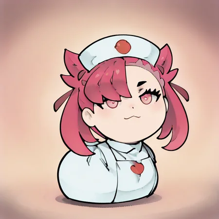 BREAK, zzNurseMarnieCitron, pink eyes, hair ribbon, medium hair, pink hair, asymmetrical bangs, nurse cap, <lora:NurseMarnie_NAI:1.0>, T00CUT3, ,<lora:T00CUT3_IXL:1.0>,