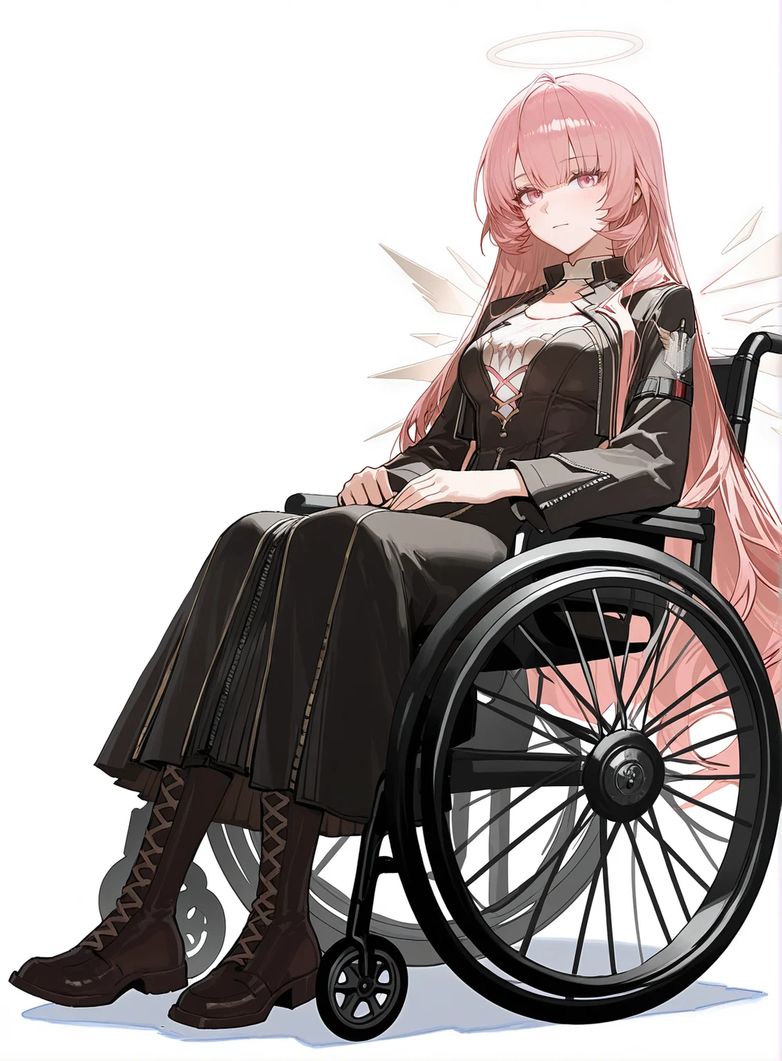 1girl,lemuen \(arknights\),masterpiece,masterpiece,best quality,newest,absurdres,highres,incredibly absurdres,very aesthetic,
shironekoban,ryuuzaki ichi,ciloranko,akizero1510,modare,(3 \(sanyako1\),diyokama,horn/wood:0.7),
sitting,full body,solo,wheelchair,long dress,
(white background,simple background),
<lora:hand 5.5:1.3>,<lora:exusiai TNC & lemuen illu-000009:0.85>,