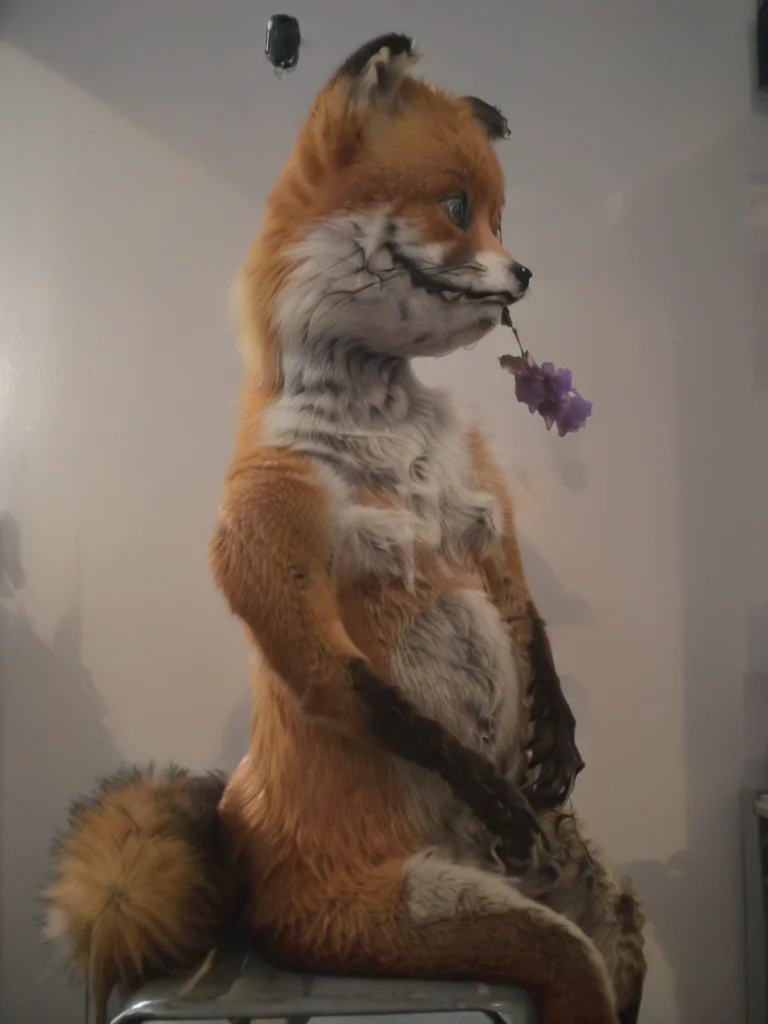 oil painting, side-view silhouette of a sexy outfit stnerfx fox wearing clothes, cinematic, dramatic shadows, captivating, flashlight, annoying lens flare, stupid bloom, <lora:- SDXL - stnerfx _Stoner_Fox_V3.0:1>