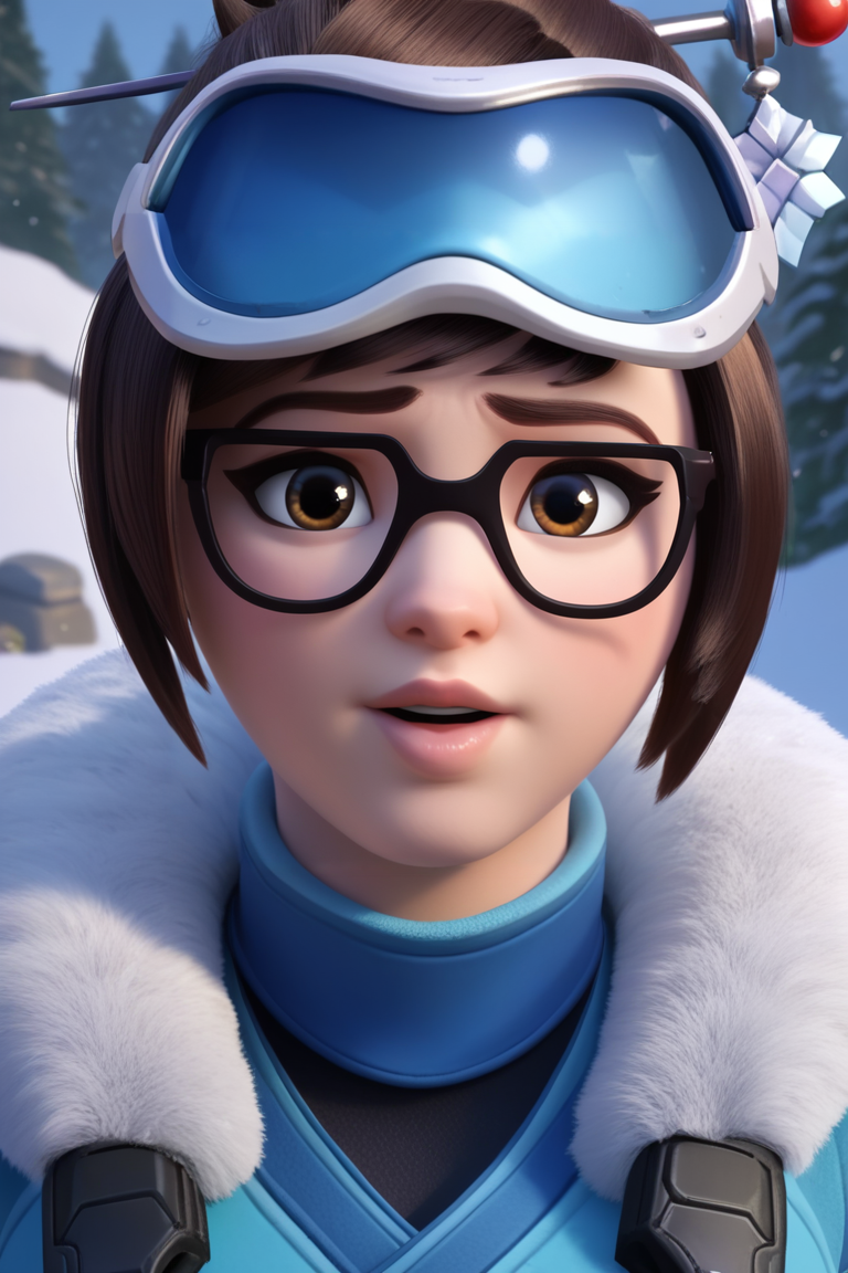 score_9, score_8_up, score_7_up, BREAK, <lora:owc-guy-PONYv1:1>, 1girl, solo, mei \(overwatch\), fur coat, outdoors, snow, portrait,