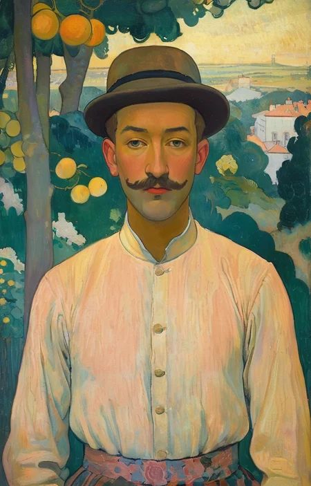 masterpiece,best quality,<lora:tbh380-sdxl:0.6>,illustration,style of Maurice Denis portrait of noble man