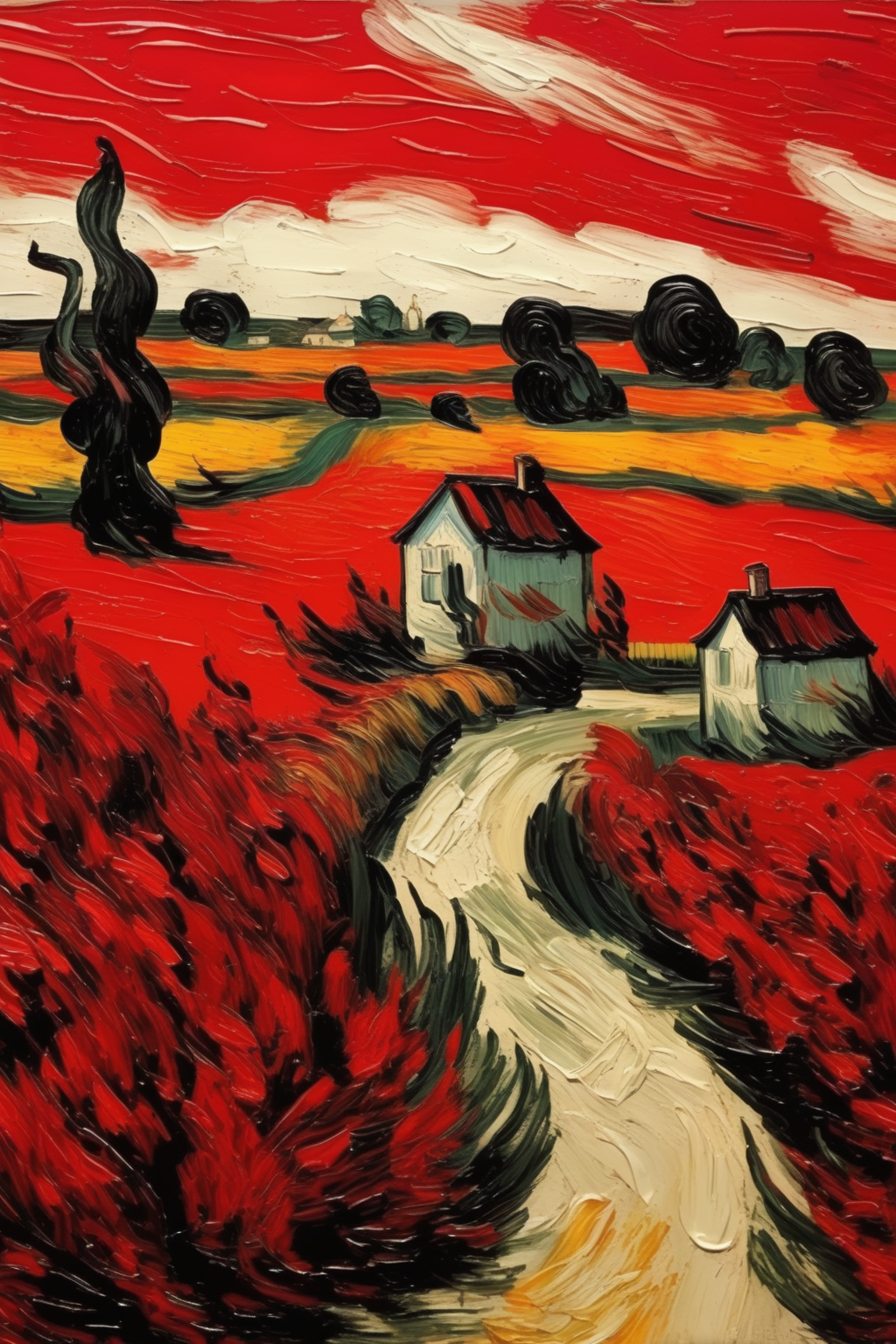 <lora:Maurice de Vlaminck Style:1>Maurice de Vlaminck Style - A canvas with brush strokes in the style of van gogh but only in the color red