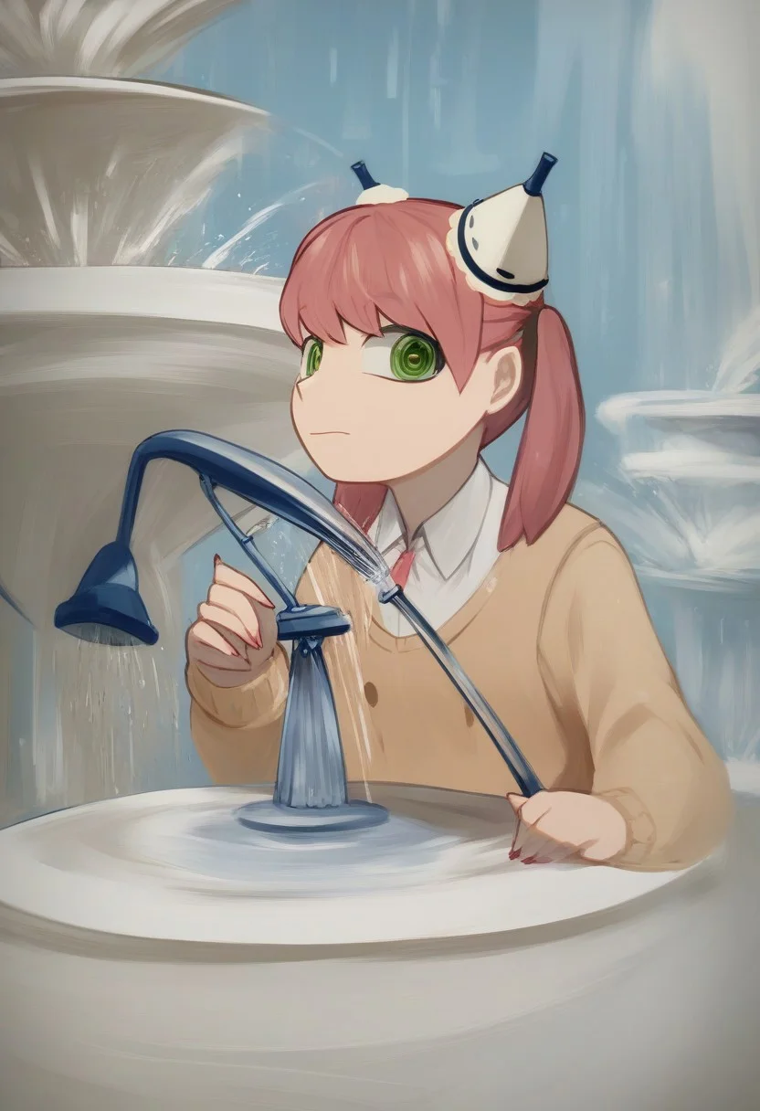 best quality,masterpiece:1.9, highres:1.9, score_9, score_8_up, score_7_up:1), 1girl,solo,newest,rating: general, looking at viewer , <lora:Anya_XL-step00001800:0.8> ,(small twintails, Coconut hair, Coconut eyes, female child, anya (spy x family,hairpods),child, Coconut cardigan sleeveless shirt), pants, close-up:1.9, electronics store, Afraid, leaning forward, (((Fountain Pen:1.9))), ng_deepnegative_v1_75t, OverallDetail, EyeDetail, portrait, source-anime