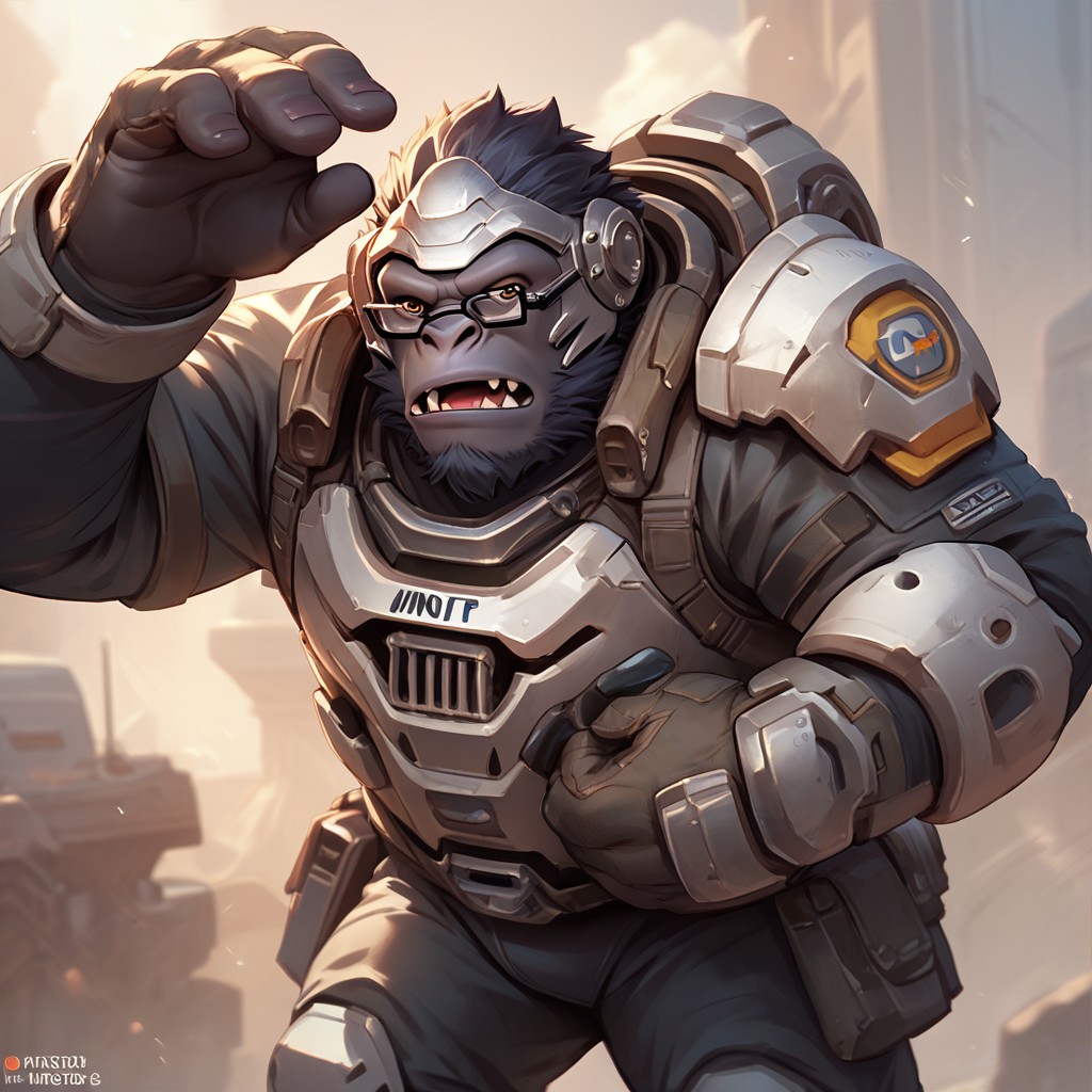 score_9, score_8_up, score_7_up, winston, gorilla boy, solo, 1boy, armor, helmet, glasses <lora:Winston_Pony:.80>