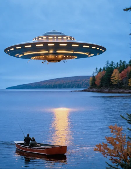 <lora:FooFighters:0.8> FooFighters small sci fi UFO floating over small fishing boat in lake superior north shore in autumn, waves, 8k, (Graflex Century Graphic 2Ã3 Camera, Æ4, ISO 3200, 35mm lens), (detailed:1.1), (dim light), visible film grain, (sharp focus:1.2)