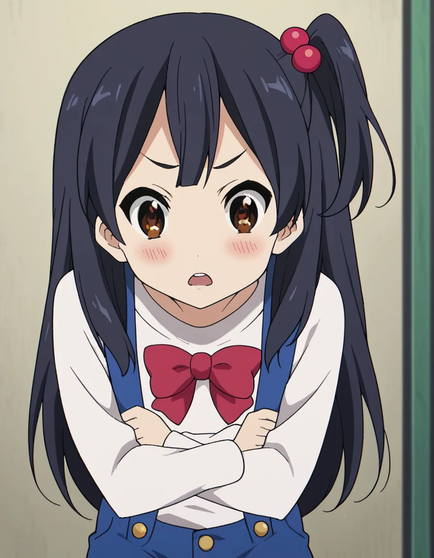 score_9, score_8_up, score_7_up, source_anime, <lora:anko-kitashirakawa-s1-ponyxl-lora-nochekaiser:1>, anko kitashirakawa, long hair, black hair, hair ornament, brown eyes, one side up, hair bobbles,, suspenders, shirt, white shirt, bowtie, red bowtie, buttons, shorts, blue shorts,, tunnel, dark, underground, passage, walls, , <lora:x-arms-ponyxl-lora-nochekaiser:1>, x arms, blush, open mouth, leaning forward,, looking at viewer, solo,, dutch angle, cowboy shot