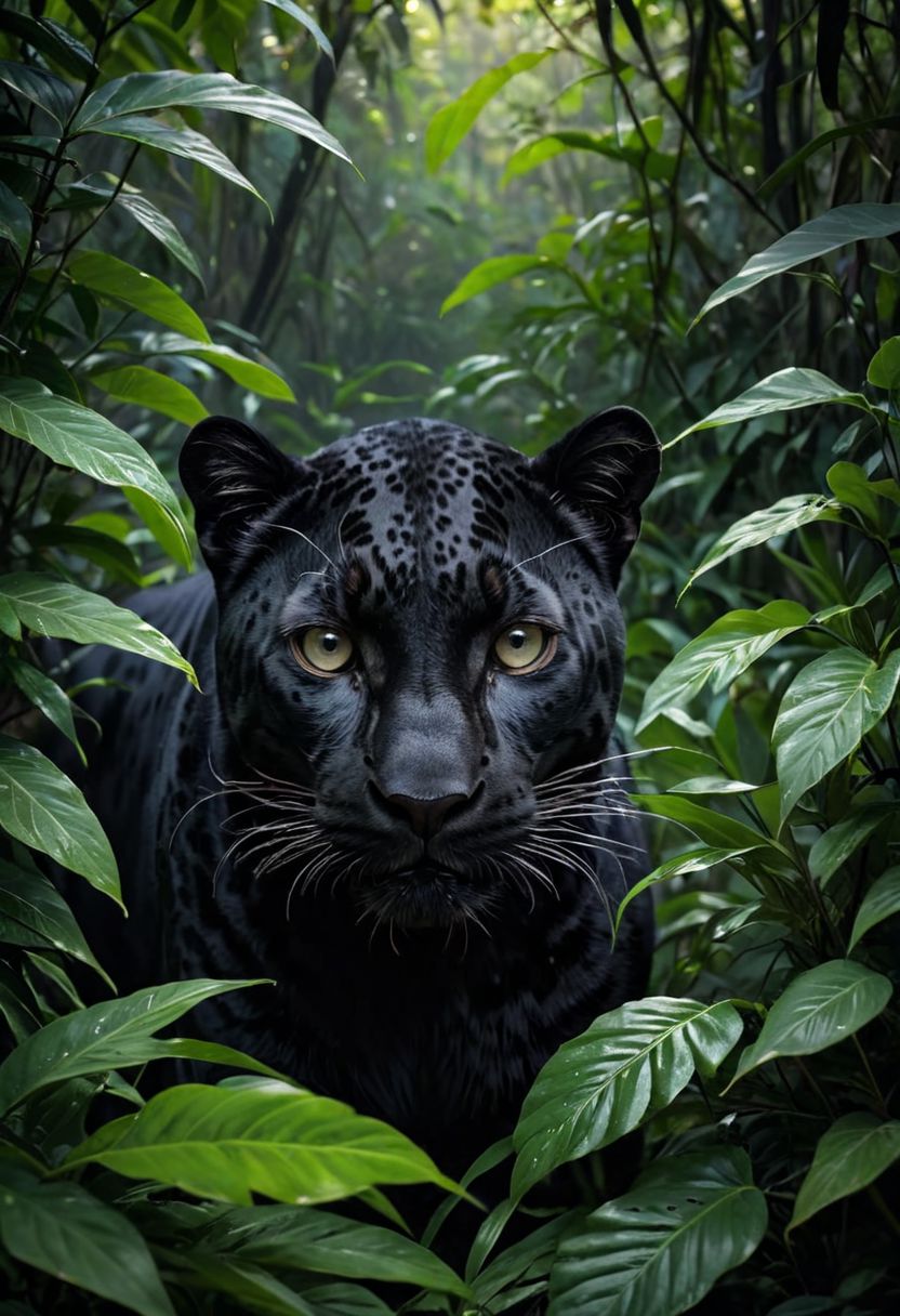 nature shot with wide shot of a dark jungle scene,face of a black-leopard hiding between the bushes,hunting,nightfall,dimmly lit,intense gaze,tension,perfect composition,masterpiece,best quality,<lora:add-detail-xl:1.5>,ziprealism. Outdoors,greenery,natural light,fresh,<lora:add-detail-xl:1.5>,vivid contrast,vivid color,Hyperrealistic art cinematic film still photography in the style of detailed hyperrealism photoshoot,