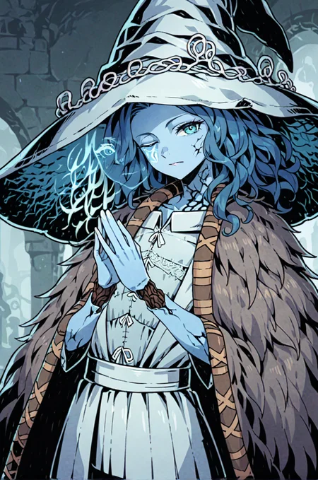 extra arms, witch hat, ranni the witch,solo,unlight,cracked skin, fur cloak, one eye closed, incrsxlranni,blue_skin
looking at viewer,depth of field,battlefield ruins,effect
<lora:Perfect Hands:1> <lora:Unlight飿 ¼:0.7> <lora:naip33:0.2> > <lora:Ranni_XLPD_CAME:1>, score_9, score_8_up, score_7_up, score_6_up, score_5_up, score_4_up,zPDXL