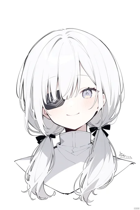 1girl, Best quality, quan,hyouuma,wanke,nikorashi-ka,sofra,you shimizu, voice actor connection, white background, looking at viewer, monochrome, hair between eyes, closed mouth, smile, cosplay, sketch, long hair, greyscale, eyepatch, twintails, low twintails, portrait, kagune (tokyo ghoul), solo, crossover, simple background,

masterpiece, newest, absurdres, safe