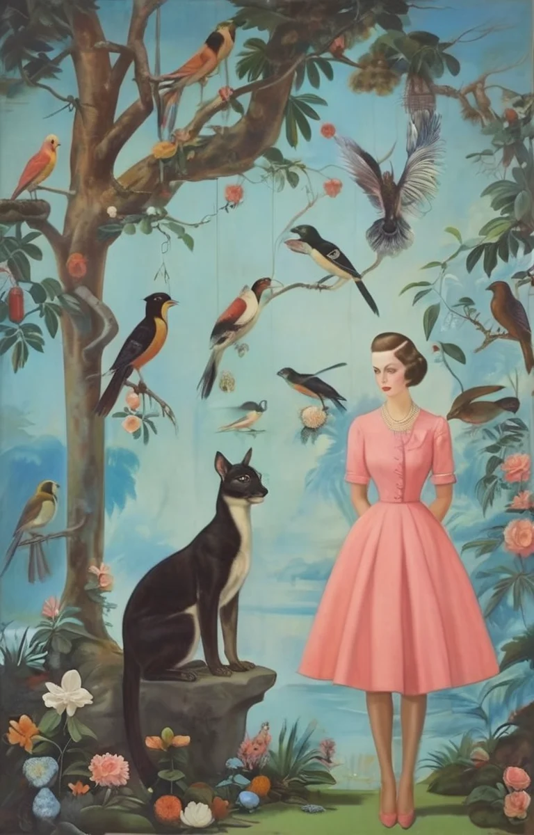 masterpiece,best quality,<lora:tbh293-sdxl:0.9>,illustration,style of Dorothy Draper animals