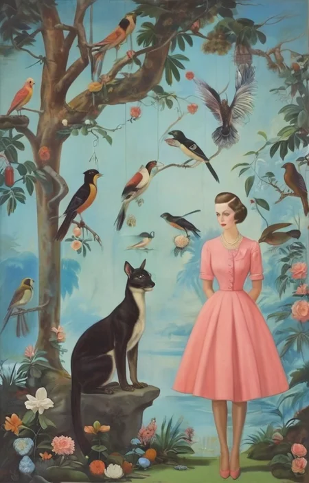 masterpiece,best quality,<lora:tbh293-sdxl:0.9>,illustration,style of Dorothy Draper animals