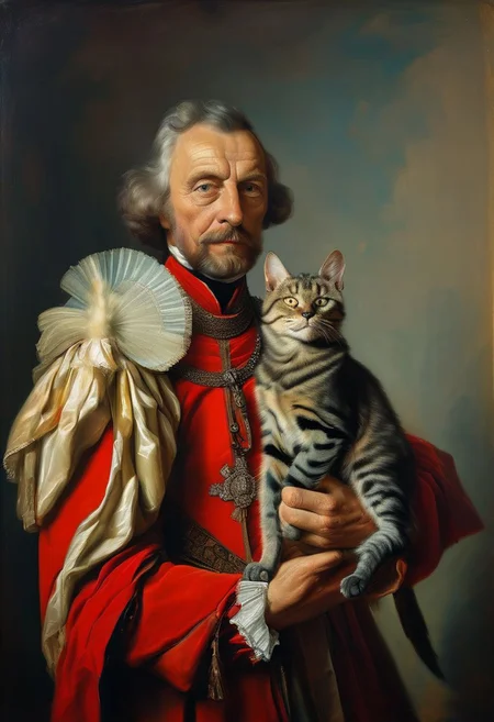 Portrait of Cardinal Armand du Plessis de Richelieu with a cat in his arms