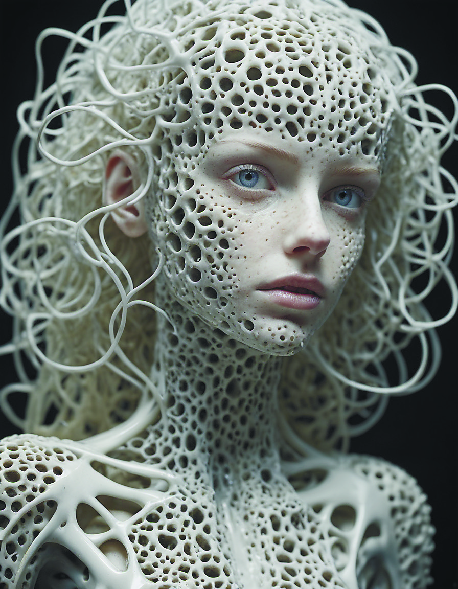 analog photo of a sculpture of a neural network organism,synthetic porcelain girl,((mechanical,white skin:2,trypophobia:0.8)),(sharp focus,hyper detailed,highly intricate,physically based unbiased rendering),natural lighting,<lora:add-detail-xl:2.4>. Extremely high-resolution details,photographic,realism pushed to extreme,fine texture,incredibly lifelike,cinematic,35mm film,35mm photography,film,photo realism,DSLR,8k uhd,hdr,ultra-detailed,high quality,high contrast,by diegocr,DOF,blur background