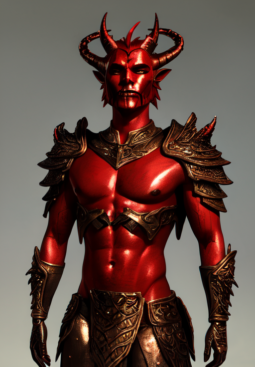 a male creature, <lora:Dremora:0.8>, Dremora, 1man, solo, colored skin, red skin, upper body, horns, copper skin, diamond body, petite breasts, (masterpiece, best quality, absurdres, detailed, ultra-detailed:1.3), charming, (trending on CGSociety, trending on pixiv, contest winner:1.3)