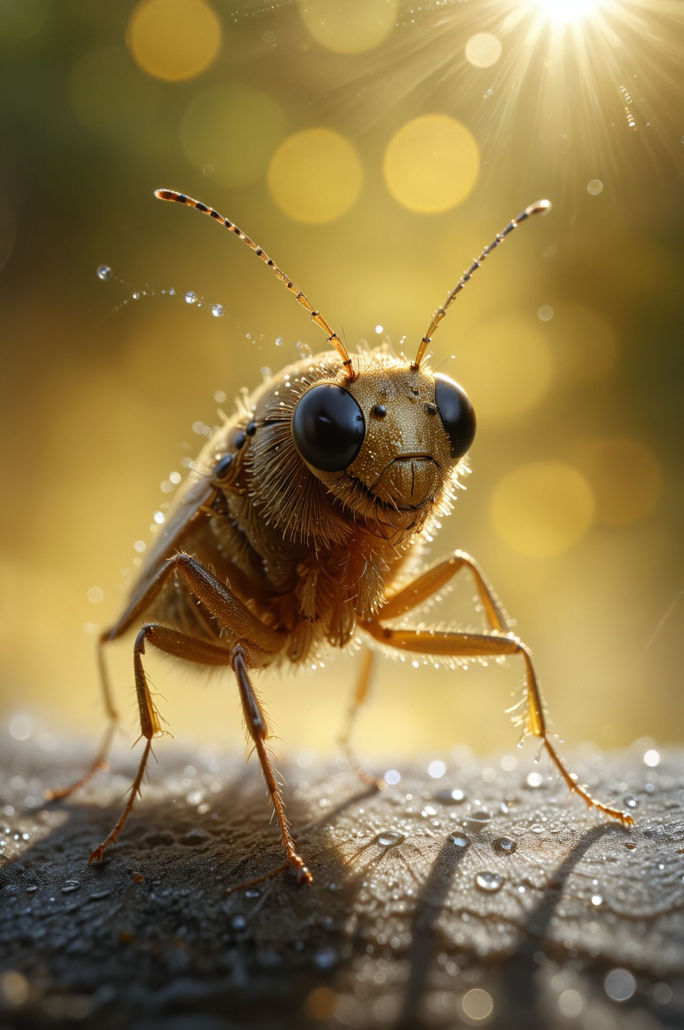 An ultra-realistic photo of a cute tiny golden mystical bug in the morning sunlight, capturing every intricate detail of the delicate strands and shimmering droplets. 
 <lora:add-detail-xl:1> <lora:WildcardX-XL-Detail-Enhancer:0.9> 
 <lora:xl_more_art-full_v1:0.4> <lora:ral-ertmsphr:0.31> ral-ertmsphr <lora:ral-apoctvisn-sdxl:0.21> ral-apoctvisn