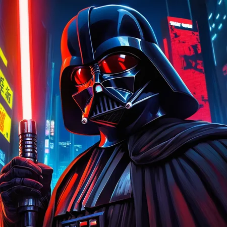 anime artwork of <lora:perfection style:0.3>
<lora:detailed:0.1>
<lora:Chiaroscuro Lighting Style:0.3>
<lora:cyberpunk style v2:0.3>
<lora:Cyberpunk Style:0.1> A cartoon:1 picture
In Cyberpunk city a cyborg darth vader looking at viewers with red lightsaber
<lora:Original video animation style:0.8>, anime style, key visual, vibrant, studio anime, highly detailed