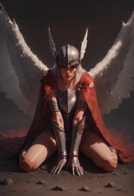 score_9, score_8_up, score_7_up,  realistic, Valkyrie, solo, silver armor, wings, red cape, white fur, winged Valkyrie helmet, looking at viewer  <lora:pony/twilight_style:0.8> <lora:pony/expressiveh:0.8> expressiveh <lora:sdxl/sinfully_stylish_sdxl>