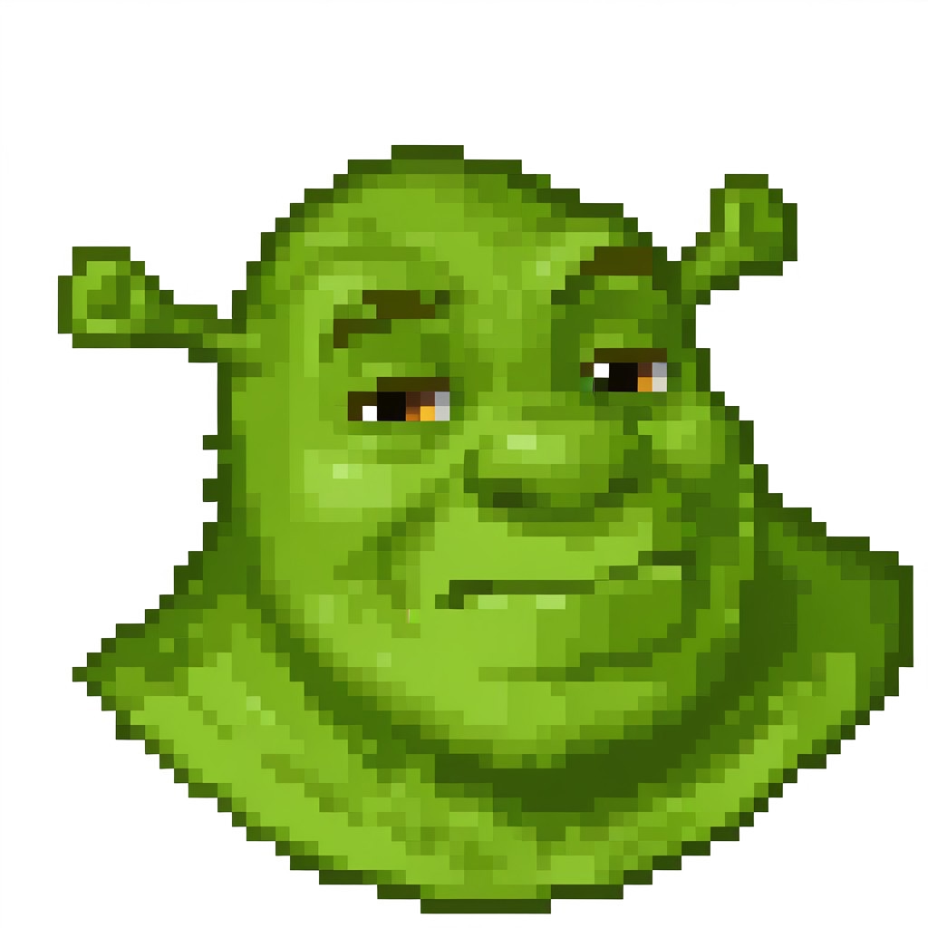 pixel, simple background, white background
(shrek, green skin:1.1), ogre, upper body