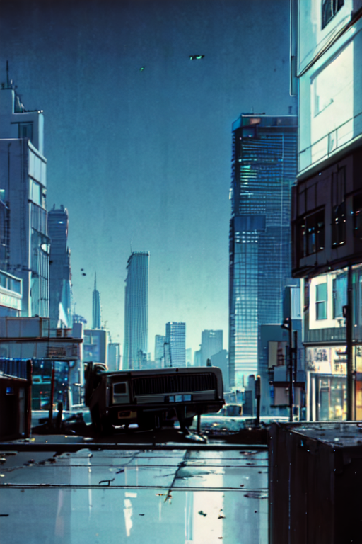 highly insanely detailed, masterpiece, top quality, best quality, highres, 4k, 8k, RAW photo, (very aesthetic, beautiful and aesthetic), bebop cityscape, buildings, radiator, ait conditioning, cardboard box, trash, street, car, <lora:bebopv01:1>, 
pure cyan background,transparent backgroundâââ