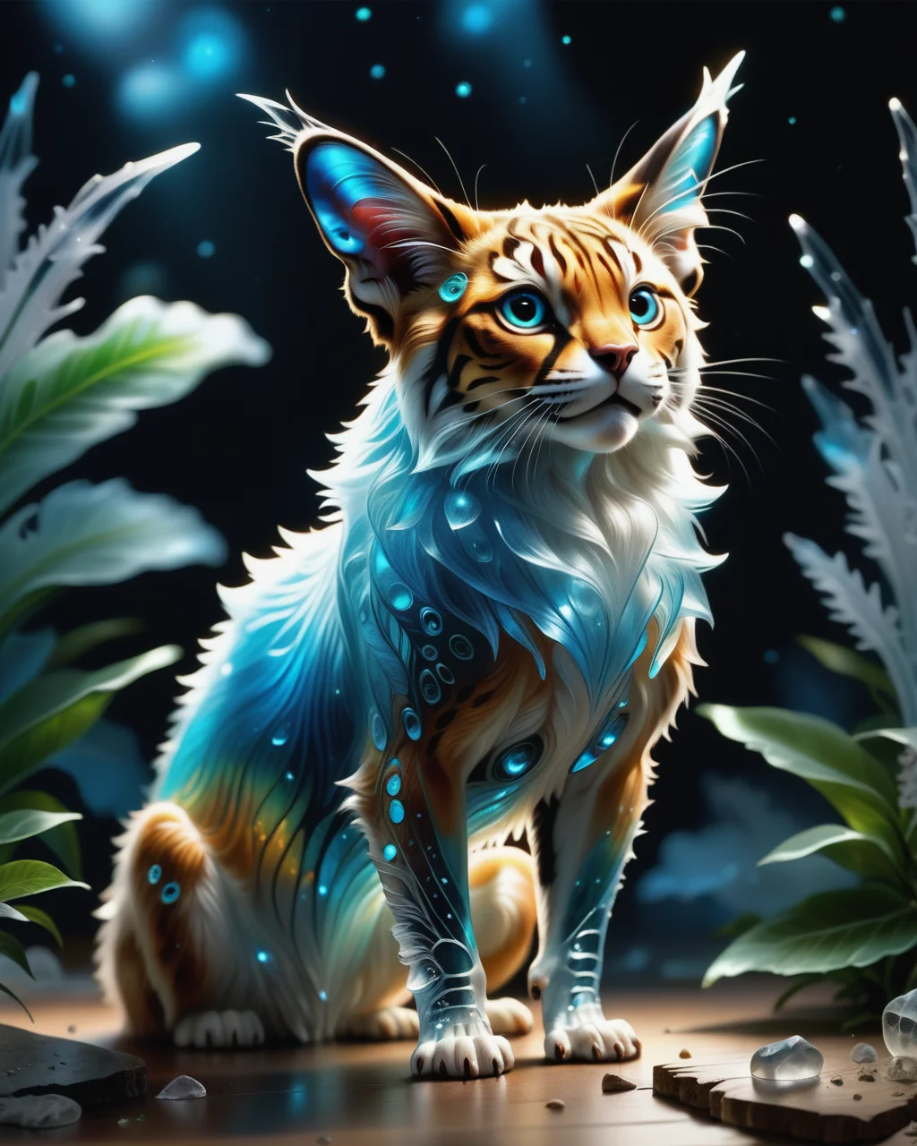 score_9, score_8_up, score_7_up, intricate details, rating_safe,
<lora:BioIceCrystalsPONY:1>, 1boy(made out of Jed-Blmicry, bioluminiscence, translucent,
feral furry, aurochs,
full body, looking at the viewer, solo, smiling), detailed background, depth of field, subsurface scattering,
<lora:ral-chrosc-clr:0.3>, ral-chrosc-clr,
<lora:xl_more_art-full_v1:0.3>,
<lora:add-detail-xl:0.3>