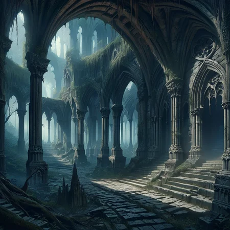 masterpiece,high resolution,detailed,
gothicstyle, scenery, tree, stairs, forest, nature, ruins, solo, pillar, arch, outdoors
, <lora:Ghotic_haunted_world:0.8>