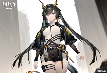 solo, 1girl, chen_qianyu_concept_\(arknights\), black skirt, black miniskirt,
masterpiece,