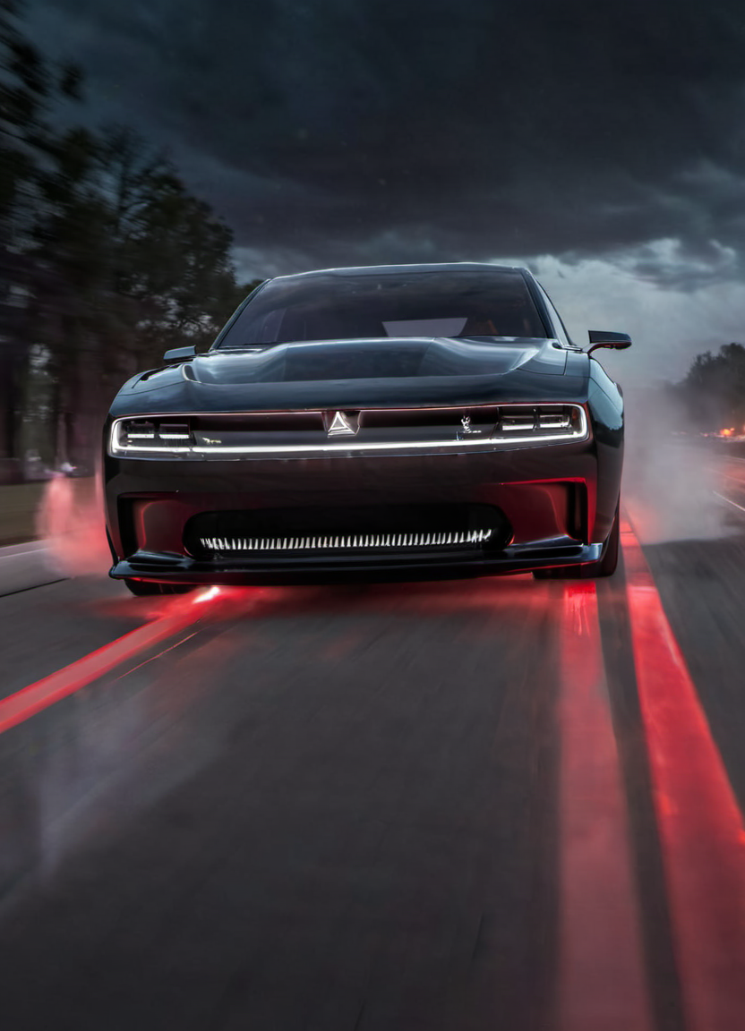 <lora:ChargerConceptSDXL_v1:1> black chargerconcept driving through the night, seen from the front with the lights on, tire smoke, dramatic, red lighting, driver, lightning and storm,
realistic, cinematic, highly detailed,