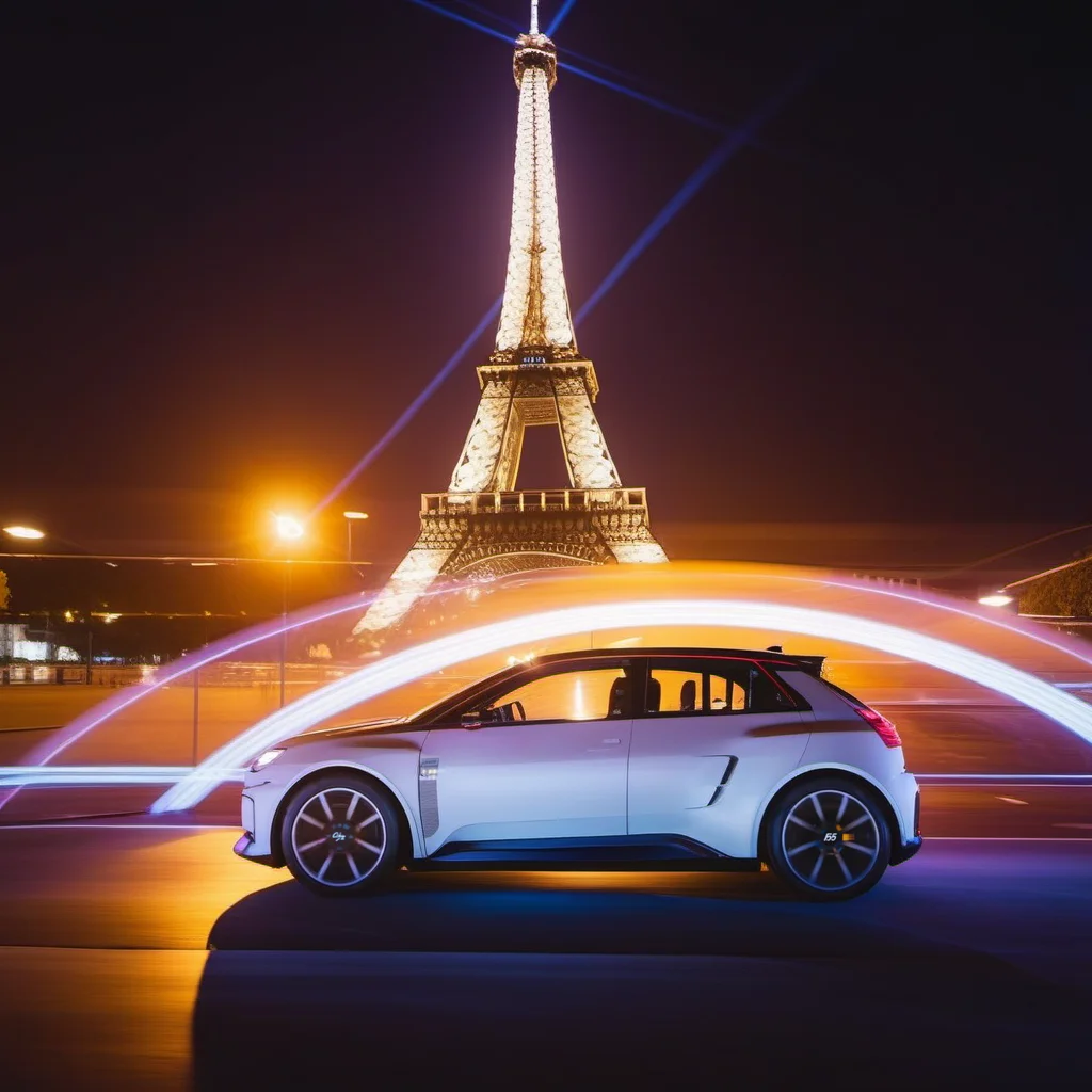 Long exposure photo of cinematic photo Long exposure photo of R5e1024, an pearly white electric rally, car, text ''CivitAI", Paris, effeil tower, neon ligths, photography, ultra sharp, film, professional, 64k <lora:add-detail-xl:1.5> <lora:R5e1024:0.8> . Blurred motion, streaks of light, surreal, dreamy, ghosting effect, highly detailed . 35mm photograph, film, bokeh, professional, 4k, highly detailed . Blurred motion, streaks of light, surreal, dreamy, ghosting effect, highly detailed