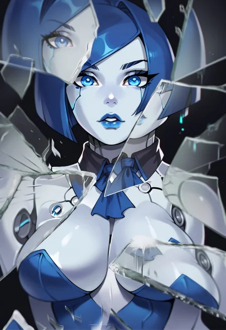 score_9, score_8_up, score_7_up, score_6_up BREAK
DEMI-DH, <lora:DEMI_Subverse:0.7> android, robot joints, blue eyes, blue lips, detached collar, large breasts,  <lora:BreakingGlassXLPDCAME:1.0> IncrsXLBrknGls, broken glass, reflection, upper body