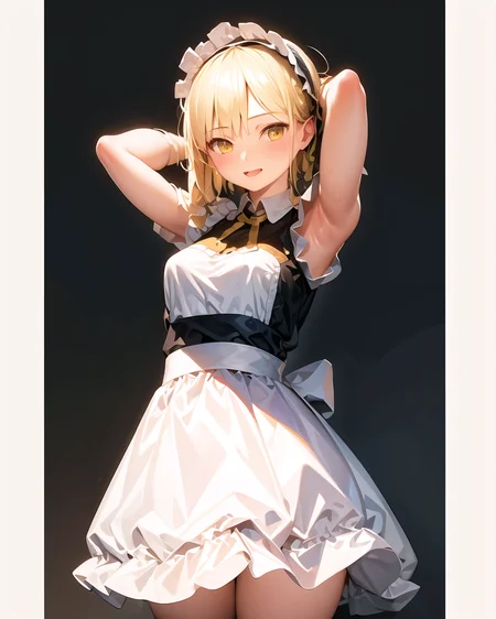 a girl,masterpiece, best quality, ultra-detailed, <lora:fenglai:1>fenglai,arms behind head,standing,
