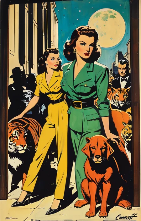 masterpiece,best quality,<lora:tbh369-sdxl:0.6>,illustration,style of Milton Caniff animals