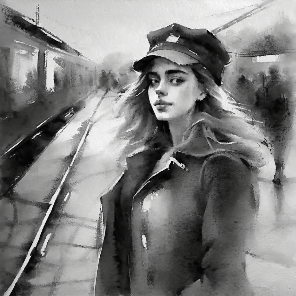 drawix22  beautiful girl at the station waiting for the train, very detailed<lora:drawix22:1>