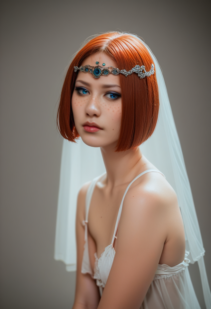 Portrait, score_9, score_8_up, score_7_up, score_6_up, score_5_up, score_4_up,
<lora:AlienorXL:0.8> AlienorXL, solo,
1girl, redhair, freckles, <lora:PerfectEyesXL:0.8> perfecteyes, blue eyes, bob cut, Eyeliner, Asymmetrical dress, Babydoll top, Mermaid veil,Circlet, Dydoe piercing, , Gratitude expression, Sitting on Steps, Space battle, Rim lighting,Extreme close up , Matte Saturation, <lora:Photo 2 Style SDXL_LoRA_Pony Diffusion V6 XL:0.8> raw, photo, realistic,