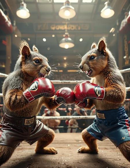 cinematic still squirrel fighting in boxring, boxing gloves . emotional, harmonious, vignette, 4k epic detailed, shot on kodak, 35mm photo, sharp focus, high budget, cinemascope, moody, epic, gorgeous, film grain, grainy, squirrel fighting in boxring, boxing gloves, highly detailed, glowing, vivid color, cinematic, great composition, dynamic, atmosphere, rich clear background, precise, elegant, intricate, light, strong crisp, focus, creative, very inspirational, innocent, fine, complex, colorful, amazing, symmetry, still, full detail, inspired, pretty, attractive, brave, noble