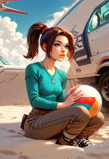 score_9, score_8_up, score_7_up,score_6_up,
1girl, solo, ((inside airplane)), sitting in airplane, sky, clouds, beach ball,
ktprd, high ponytail, blue eyes, bumpy nose, orange lips, turquoise midriff sweater, long sleeves, brown cargo pants, shoes,
<lora:PerfectEyesXL:0.8>,