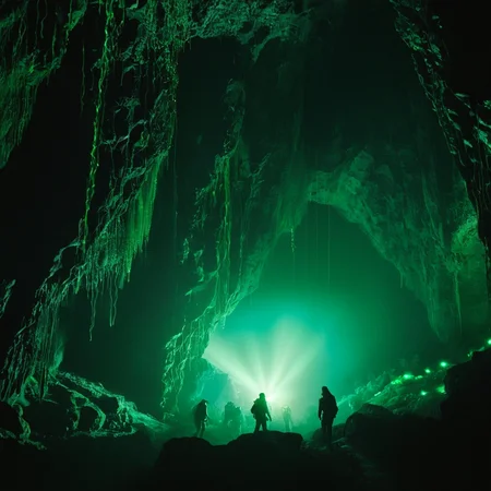 cinematic film still of <lora:Fine art photography style:1>
From below,Juxtaposition of a cave with a bunch of green lights,monochrome,no humans,scenery,blue theme,fantasy,cave Juxtaposition,artistic,photography,dramatic light,dramatic shadow light,contrast,saturated color,cinematic,filmic,photographic,realistic,realism,perfection,perfect,Juxtaposed,opposite,different things,side by side,syncretism,antithesis,Juxtaposition style,cave , creative, photorealism, hyperrealism, Fine art photography style, Fine art cinematic photography style, shallow depth of field, vignette, highly detailed, high budget, bokeh, cinemascope, moody, epic, gorgeous, film grain, grainy