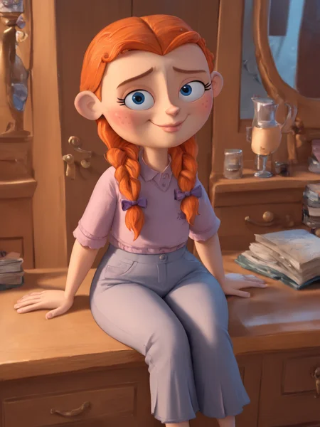 score_9, score_8_up, score_7_up, score_6_up, BREAK, DLT style, Boxwinnie, 1girl, solo, orange hair, blue eyes, long hair, twin braids, sitting, smile <lora:DLToon_style:1> <lora:Winnie_Portley:0.8>