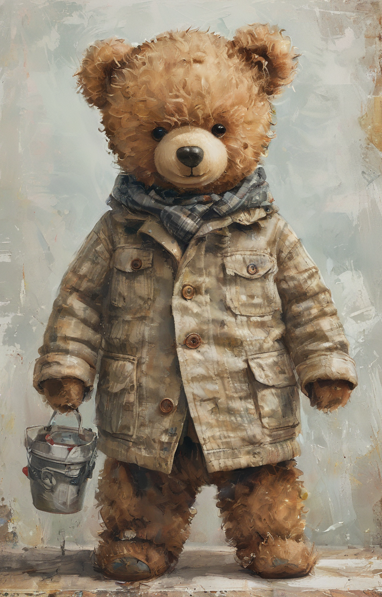 masterpiece,best quality,<lora:tbh37-sdxl:0.9>,illustration,teddy bear, portrait of Housework robots