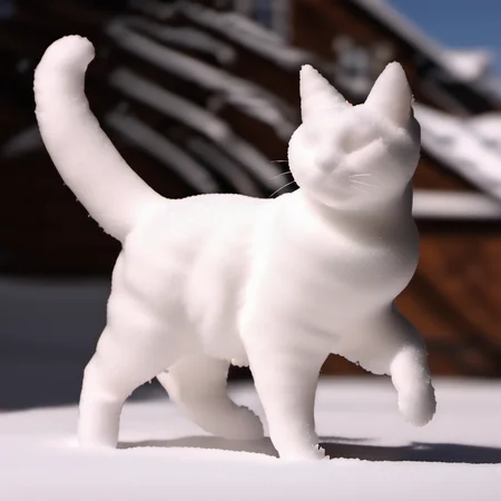 <lora:Aether_Snow_v1_SDXL_LoRA:1.0> full-body photo of a cat made of snow running