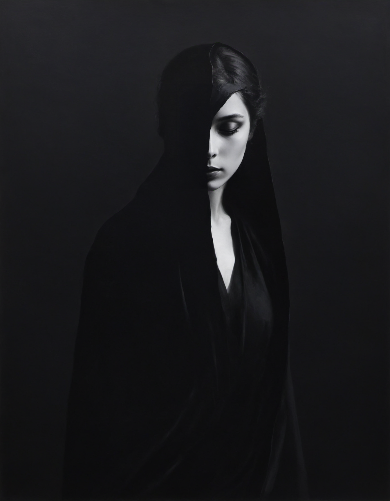 Silhouette style, High contrast, minimalistic, black and white, stark, dramatic,,  (dark but beautiful:1.4), (masterpiece, best quality:1.4) , in the style of nicola samori,
<lora:epi_noiseoffset2:0.5> <lora:add-detail-xl:1> <lora:xl_more_art-full_v1:0.5>  <lora:NicolaSamori:0.7>