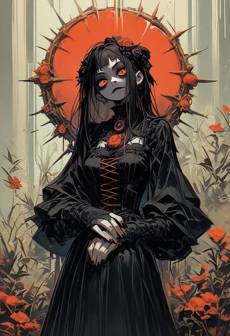 Score 9, score 8, score 7, 1girl, solo, 1gothic1, red,