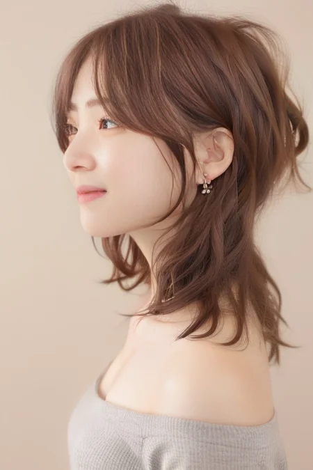 (1girl), (best quality), (masterpiece), (high resolution), (intricate details), (photorealistic), (cinematic light), <lora:short_hair:0.8>, korean girl,
solo, brown hair, nape, blurry, upper body, blurry background, wavy hair, smile, realistic, looking at viewer, lips, upper body, off shoulder, shirt
white background, upper body, brown eyes, closed mouth, profile, lips, nose, portrait, earrings, parted lips, ear piercing
sleeves past wrists, simple background ,