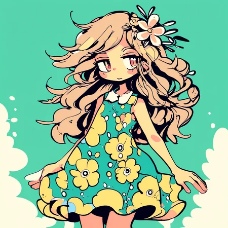 a girl in a flower dress