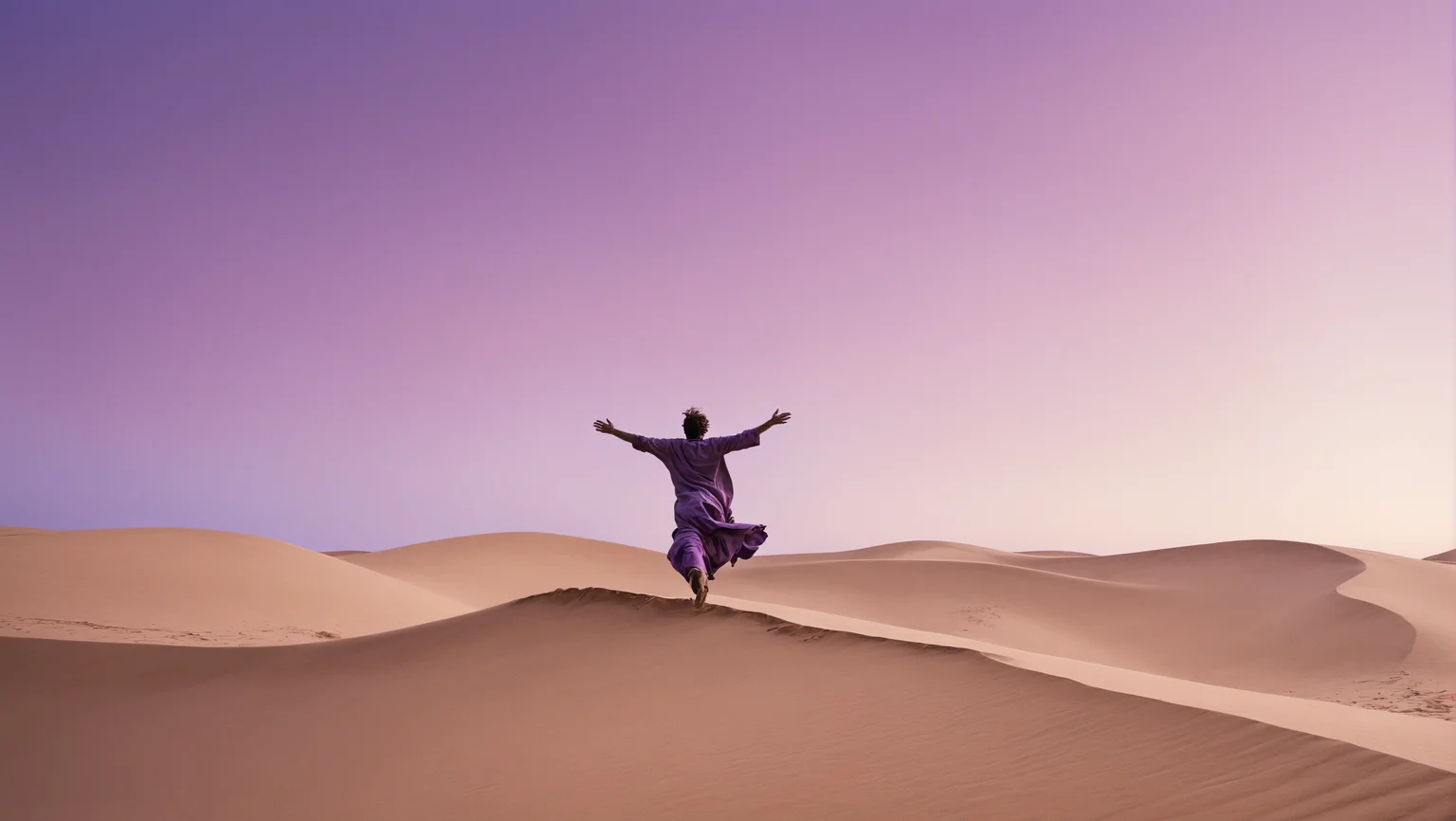 A whirling sound column looking like a man, outstretched arms, runs over a sandy dune, in a desert, under a breathtaking violet gradient sky
<lora:Landscapes-v1.1:0.8>,